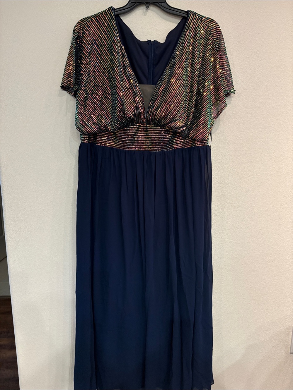 Navy Maxi Dress with Multicolor Metallic Bodice